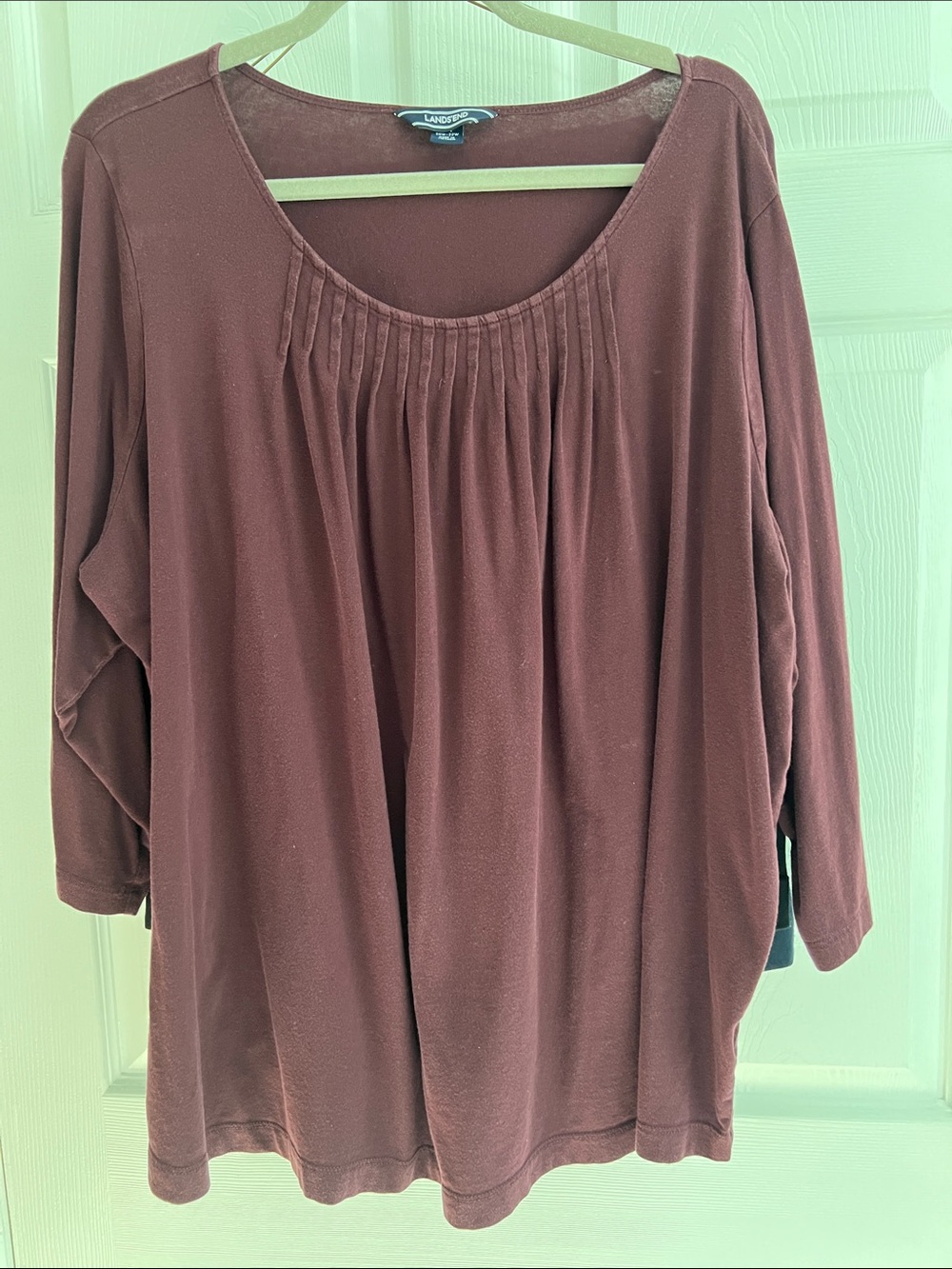 Lands End plus Women's Burgundy Pleated Scoop Neck Top